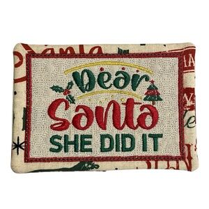 New Festive Holiday Handcrafted Mug Rug with Embroidered Design 6.5” x 4.5”.